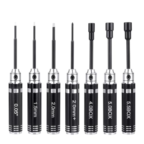 7Pcs RC Hex Driver Set 1.27mm 1.5mm 2.0mm Titanium Hexagon 4.0mm 5.0mm 5.5mm Hex Nut Screwdriver Wrench Phillips Screwdriver RC Tool Kit for RC Car Helicopter Models