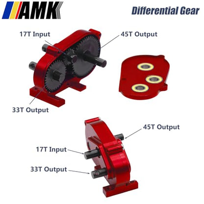 AMK 1/10 Scale Transmission Kit OD Transfer Case Gearbox with 30% Overdrive Gear Box 3Pcs Driveshafts for RC Crawler Axial SCX10 II Element Enduro DIY LCG Chassis (Red) - color: Red