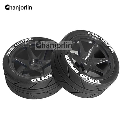 1/10 On Road Tires and Aluminum Wheels 12mm Hex RC Rally Racing Tyres OD 2.56" for Tamiya TT01 TT02 XV01 TA06 A959 PTG2 HPI KYOSHO PTG2 Traxxas 1:10 Street Touring Drift Car 4PCS (Black) - color: Black