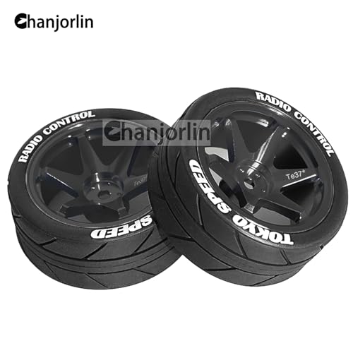 1/10 On Road Tires and Aluminum Wheels 12mm Hex RC Rally Racing Tyres OD 2.56" for Tamiya TT01 TT02 XV01 TA06 A959 PTG2 HPI KYOSHO PTG2 Traxxas 1:10 Street Touring Drift Car 4PCS (Black) - color: Black