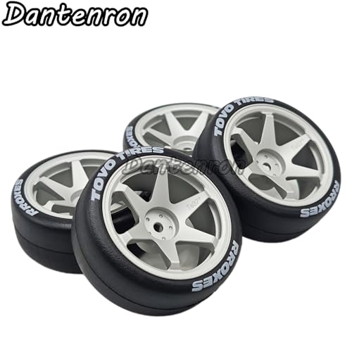 1/10 RC Drift Aluminum Wheels and Tires OD 65mm 1/12 Hard Drift Racing Tyres 12mm Hex for 1:10 Rally Street On Road Touring Car Tamiya TT01 TT02 XV01 TA06 A959 PTG2 KYOSHO 4PCS (Silver) - color: Silver