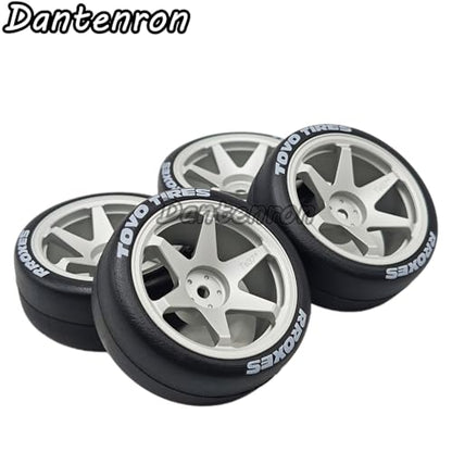 1/10 RC Drift Aluminum Wheels and Tires OD 65mm 1/12 Hard Drift Racing Tyres 12mm Hex for 1:10 Rally Street On Road Touring Car Tamiya TT01 TT02 XV01 TA06 A959 PTG2 KYOSHO 4PCS (Silver) - color: Silver