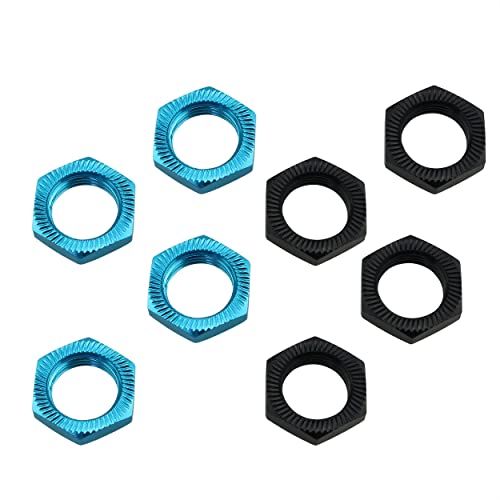 8PCS 17mm Thread Aluminum RC Wheel Nuts Aluminum Alloy Wheel Hex Hub Nuts, 4PCS Blue 4PCS Black