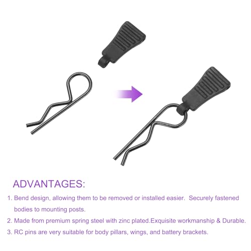 DMiotech 50Pcs Body Clips Pins with Pull Tabs, Black Universal RC Cars Parts Shell Replacement Parts for 1/10 1/12 Scale RC Car