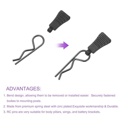 DMiotech 50Pcs Body Clips Pins with Pull Tabs, Black Universal RC Cars Parts Shell Replacement Parts for 1/10 1/12 Scale RC Car