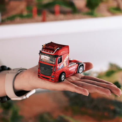 1/64 RC Container Truck Model, 2.4G 4WD Semi-Tractor Trailer with Independent Lifting Support Legs, Proportional Steering, 3-Speed Cruise Control & LED Sound System, Adult Desktop Hobbyist RTR (Red)