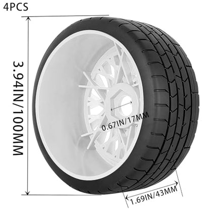 RC Wheels RC Tires for 1/8 Typhon 6S BLX,1/7 Infraction 6S BLX,Limitless,4PCS RC Wheels and Tires RC Truck Tires,Highway Tires Soft Tires,White