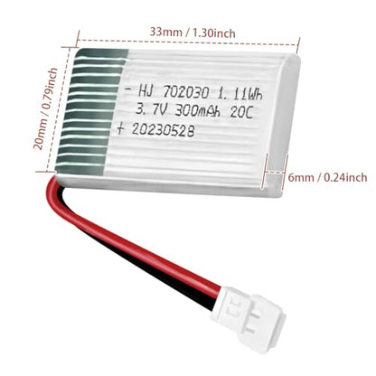 HAWK'S WORK 2 Pcs 3.7V Lipo Battery, 300 mAh Rechargeable Lithium Polymer Battery for RC Plane Helicopter Drone All Models & Toys (XH2.54 Connector) - size: 300mAh-XH