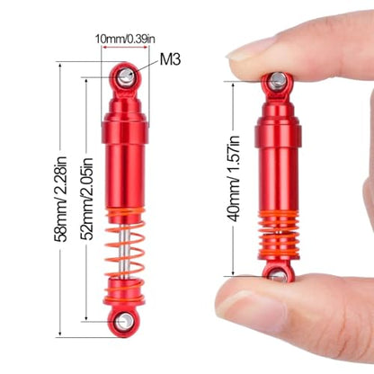 52mm Aluminum TRX4M Big Bore Shocks Absorbers Damper With Oil Filled for 1/18 RC Crawler TRX-4M Bronco Defender Upgrade Parts (Red 4Pcs) - color: Black Set
