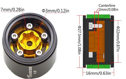 RC 1.0 Beadlock Wheels Offsets -2 Aluminum Rims for AX24 1/18 TRX4M All 1/24 Scale SCX24 Deadbolt RC Crawler Car Wheels Upgrades 4Pc (Black & Golden) - color: Black & Golden