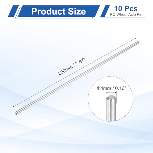 MECCANIXITY 10 Pack Dowel Pin Wheel, 4x200mm Steel Hex Wheel Hub Nut Pin Replacement for DIY RC Car Truck Boat Helicopter Model Part, Silver - size: 4x200mm