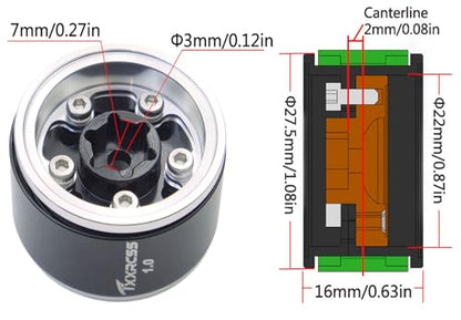 RC 1.0 Beadlock Wheels Offsets -2 Aluminum Rims for AX24 1/18 TRX4M All 1/24 Scale SCX24 Deadbolt RC Crawler Car Wheels Upgrades 4Pc (Black Silver) - color: Black Silver