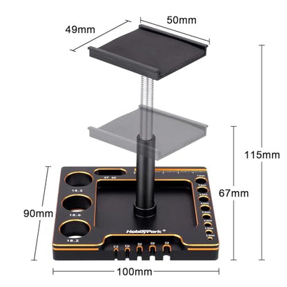 Hobbypark 1/18 1/24 RC Crawler Work Stand 360 Degree Rotation Lift Or Lower RC Car Repair Workstation for TRX4M TRX4MT Axial SCX24 AX24 FCX24 Tools (Unassembled) (Black-Gold)