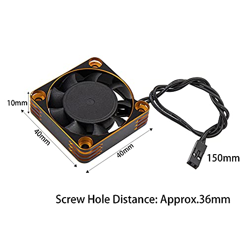 ShareGoo Alloy Brushless Motor ESC Cooling Fan Heatsink 18000RPM 40x40mm JST Plug for 1/8 1/10 1/12 RC Car 540 550 Brushless Motor,4010 (Black-Gold) - color: Black-Gold