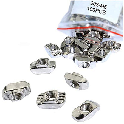 100pcs 2020 Series M5 Thread T Nuts Hammer Head Fastener Nut Sliding T-Nut,Nickel Plated Carbon Steel Nut for 20 Series Aluminum Extrusion Profile T Slot 6mm (2020 Series M5) - size: 2020 Series M5