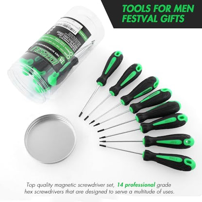 14pcs Mini Hex Screwdriver Set, Metric(0.9mm-3mm) SAE(0.035"-1/8) Hex Allen Wrench Screwdriver Set, Perfect for RC Cars, Quadcopters and Helicopter Car Models (Green)