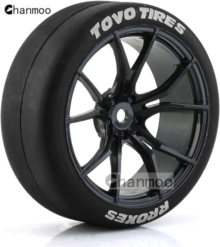 1/10 RC Drift Tires and Plastic Wheels Rims Rally Racing Tyres 12mm Hex for 1:10 Scale On Road Touring Street Car Tamiya Traxxas HPI KYOSHO XV02 XV01 TT01 TT02 PTG2 A959 4PCS (A Black) - color: A Black