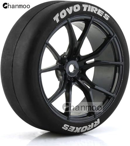 1/10 RC Drift Tires and Plastic Wheels Rims Rally Racing Tyres 12mm Hex for 1:10 Scale On Road Touring Street Car Tamiya Traxxas HPI KYOSHO XV02 XV01 TT01 TT02 PTG2 A959 4PCS (A Black) - color: A Black