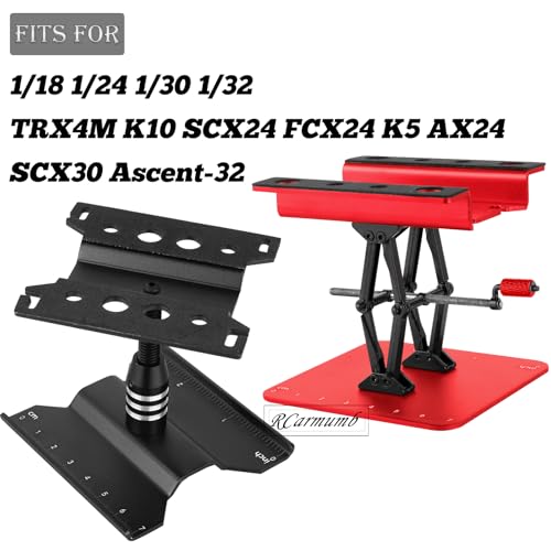 2-Pack RC Work Stand Bundle for 1/18 1/24 1/30 1/32 TRX4M K10 SCX24 FCX24 K5 AX24 SCX30 Ascent-32, 360° Rotating Display Stand & Height Adjustable Lift Table w/ 4 Pcs Jack Stands,Black & Red w/Yellow - color: Black&red&yellow(1set)