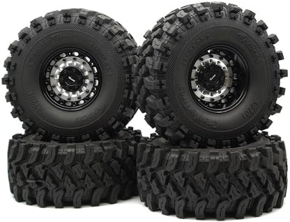 Heavy Duty RC Crawler 2.2 Beadlock Wheels Adjustable 2 Offsets and Tires 136mm Tall Soft Sticky Mud Slingers Tyres Rims Hex 12mm for 1/10 SCX10 TRX4 Axial Remote Control Car (Silver Black) - color: Silver Black