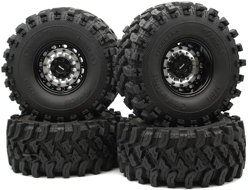 Heavy Duty RC Crawler 2.2 Beadlock Wheels Adjustable 2 Offsets and Tires 136mm Tall Soft Sticky Mud Slingers Tyres Rims Hex 12mm for 1/10 SCX10 TRX4 Axial Remote Control Car (Silver Black) - color: Silver Black