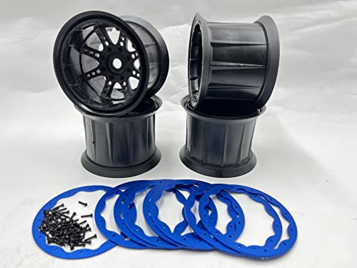 SF 202316 EMOX 3.8" Rims 4 Beadlock Rings Wheels (Black) for 1/8 axial Cross RC EMOX ARRMA KRATON HPI Savage FS Tank HSP 94880 HNR H9901 Mars-X GP EP MT Truck