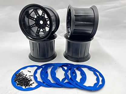 SF 202316 EMOX 3.8" Rims 4 Beadlock Rings Wheels (Black) for 1/8 axial Cross RC EMOX ARRMA KRATON HPI Savage FS Tank HSP 94880 HNR H9901 Mars-X GP EP MT Truck