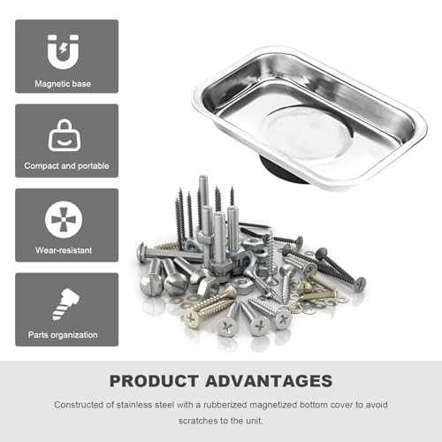 2 PCS Magnetic Tray Holders, Stainless Steel 3.6"x2.5" Rectangle Trays Metal Parts Holder with Strong Magnet, Heavy Duty Thickened Trays for Screws Bolts Nuts Washers Pins - color: Rectangle