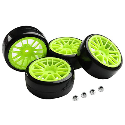 4PCS 12mm Hub Wheels,1:10 63mm Hard Plastic RC Drift Cars On Road Touring Racing Bald Tires for Traxxas HSP Tamiya HPI Kyosho On-Road Drifting Car Trucks(Green) - color: Green