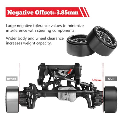 HobbyPark 1.9 Beadlock Wheels for TRX4 Axial SCX10 II III RR10 Wraith Redcat Gen 8 Gen 7 RC4WD 1/10 Scale RC Crawler Car (Black Ring) - color: Black Ring