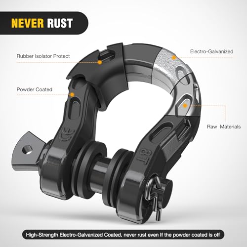 Nilight 2 Pack 3/4" Mega D-Ring Shackle with 7/8" Screw Pin 68,000LBS Break Strength, Heavy Duty Off Road Recovery Shackle for Use with Tow Strap, Winch, Off-Road Jeep Truck Vehicle | 7/8" Screw Pin, 2Pcs Black, 68,000 lbs Break Strength(17,000 lb WLL), F