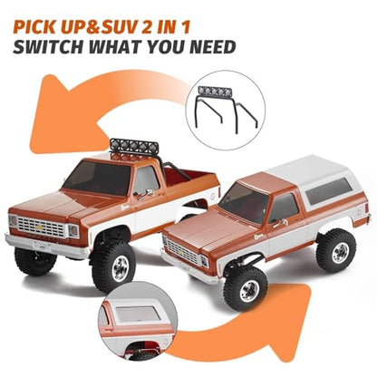 FCX24S FMS 1/24 K5 S Chevy Blazer RC Crawler Officially Licensed, Mini RC Car Pick Up Truck & SUV 2 in 1, 4WD 8km/h 2 Speeds Switch, Off-Road RC Model with LED Lights for Adults (Orange) - color: Orange