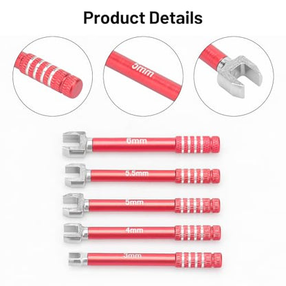 daitoku RC Wrench 3.0/4.0/5.0/5.5/6.0mm Turnbuckle Nut Ball Joint Remover 5PCS for RC Crawler Car Boat Drone Upgrade Parts (Red) - color: Red