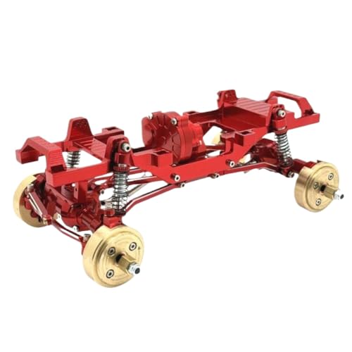 Dual Speed Transmission Gear Set with All-Metal Frame for 1/24 Scale RC Cars – Includes Drive Shafts, Shock Absorbers & Servo Mount(Red) - color: Red