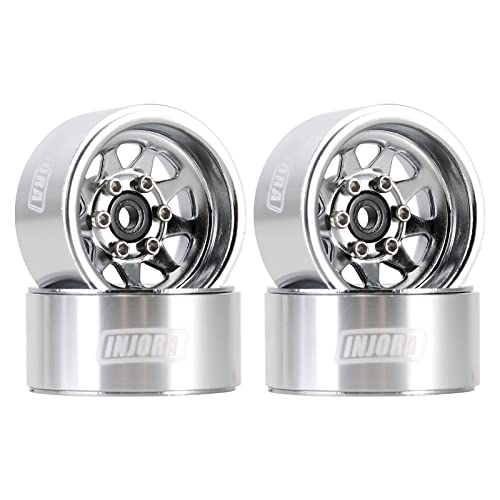INJORA Stamped Steel 1.0 Beadlock Wheel Deep Dish for 1/18 1/24 RC (Silver) - color: Silver
