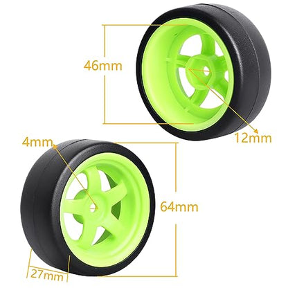 12mm Hex RC Drift Car Wheels and Hard Slick Tires for 1/10 Scale Traxxas HSP Redcat Tamiya HPI Kyosho On-Road Drifting Car, Set of 4