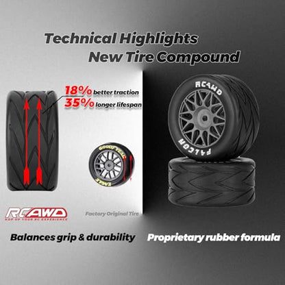 RCAWD for Losi 1/12 RC Racecar On-Road Car Pre-Glued Wheel Tire Set, Balance Grip & Durability Nylon Rubber 8mm Hex Adapter 4mm Tires Upgrade Part All Terrain Adaptation 4pcs Titanium - color: Titanium