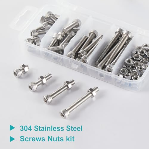 M5 x 10mm 20mm 30mm 40mm Hex Socket Head Cap Screws Bolts and Nuts, Stainless Steel 304, Bright Finish, Metric Allen Drive, Fully Thread, Assortment Kit 80PCS - size: Socket M5x10-40mm+Nuts