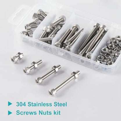 M5 x 10mm 20mm 30mm 40mm Hex Socket Head Cap Screws Bolts and Nuts, Stainless Steel 304, Bright Finish, Metric Allen Drive, Fully Thread, Assortment Kit 80PCS - size: Socket M5x10-40mm+Nuts