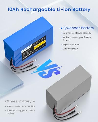 22.2V-24V 10Ah Lithium Battery, 24V Rechargeable Li-ion Battery with 25.2V 2A Charger, Bare Leads Wire, Cable Connector for Kids Ride On Cars, DIY Project, Solar Panels, LED Light Strip, CCTV Camera