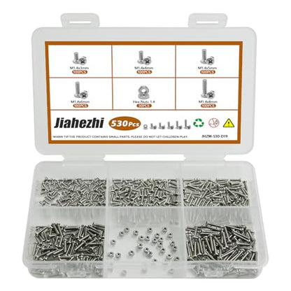 530Pcs M1.4 304 Stainless Steel Metric Micro Screws Nuts Assortment | M1.4x3/4/5/6/8mm Sizes, Phillips Pan Head, Fully Threaded Kit for Arduino, RC Models, Electronics, DIY Projects - size: M1.4x3/4/5/6/8- 530 Pcs
