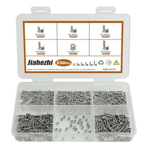 530Pcs M1.4 304 Stainless Steel Metric Micro Screws Nuts Assortment | M1.4x3/4/5/6/8mm Sizes, Phillips Pan Head, Fully Threaded Kit for Arduino, RC Models, Electronics, DIY Projects - size: M1.4x3/4/5/6/8- 530 Pcs