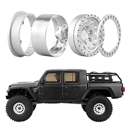 1.9 Inch Aluminum Alloy Beadlock Wheel Rim Hub 4pcs Suit for 1:10 RC Crawler Axial SCX10 SCX10 II TRX4 RC4WD D90. (Silvery) - color: Silvery