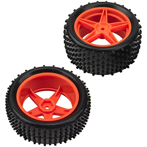 4Pack HIRCQOO OD 88mm/3.46" Front & Rear Rubber Plastic Wheel Rims Tires 12mm Hex Hub Compatible with Redcat Tornado Shockwave HPI HSP ExceedRC Kyosho 1/10 Scale Off Road Buggy (Orange) - color: Orange