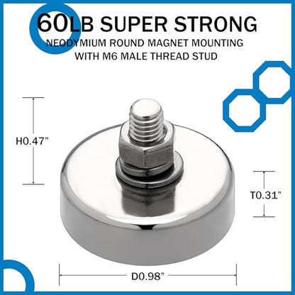 Flutesan 8 Pieces Heavy Duty Round Mounting Magnet with Bolt 0.98in-60lb-M5 Silver with Male Thread Stud Strong Magnet Super Powerful for Lighting Camera Brackets License Plate - color: Silver, size: 0.98in-60lb-M5