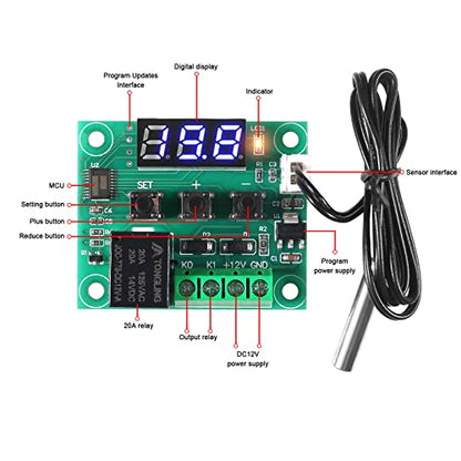 4PCS W1209 12V DC Digital Temperature Controller Board with Case LED Display -50~110°C Electronic Temperature Control Module Switch Micro Thermostat with Waterproof NTC Probe - style: 4PCS x Blue