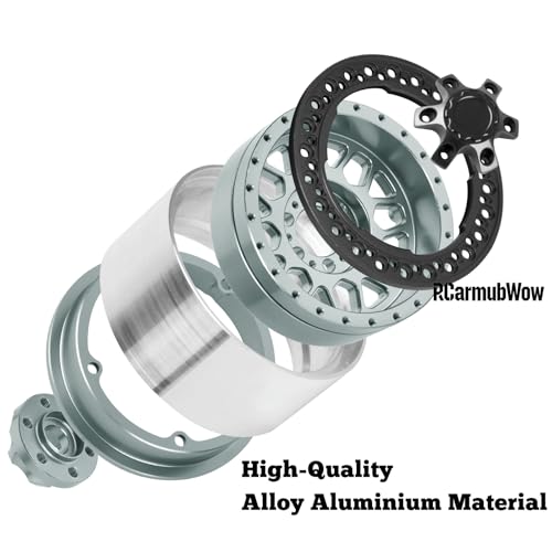 1.9 Beadlock Wheel & Tire Set, 88x36mm Rubber Crawler Tires Aluminum Alloy 1.9 Inch Beadlock Rims Compatible with 1/12 M-J-X H12Y H12Y+ H12P, MN-128 RC Climbing Car,Titanium w/Black - color: Titanium W/Black