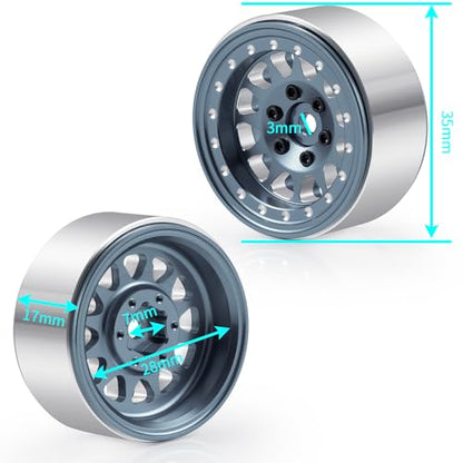 RCLIONS Aluminium 1.3" RC Beadlock Wheel Hub Rims for 1/24 1/18 TRX4M AXIAL SCX24 RC Crawler Car Upgrade Parts (Titanium) - color: Titanium