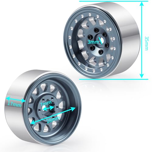 RCLIONS Aluminium 1.3" RC Beadlock Wheel Hub Rims for 1/24 1/18 TRX4M AXIAL SCX24 RC Crawler Car Upgrade Parts (Titanium) - color: Titanium