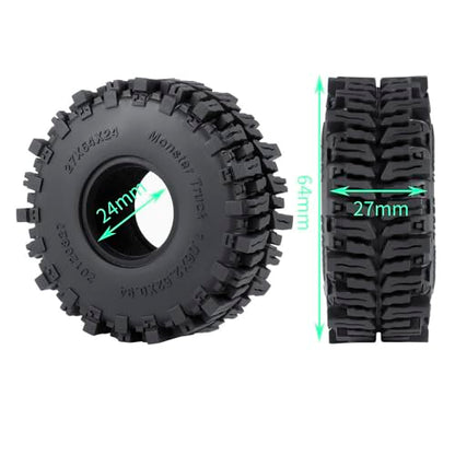 MOHERO 4Pcs 1.1 Tires - 64mm All Terrain Soft Sticky Tires for 1/18 TRX4M 1/24 SCX24 RC Crawlers Car Upgrade Parts(Style B) - color: Style B